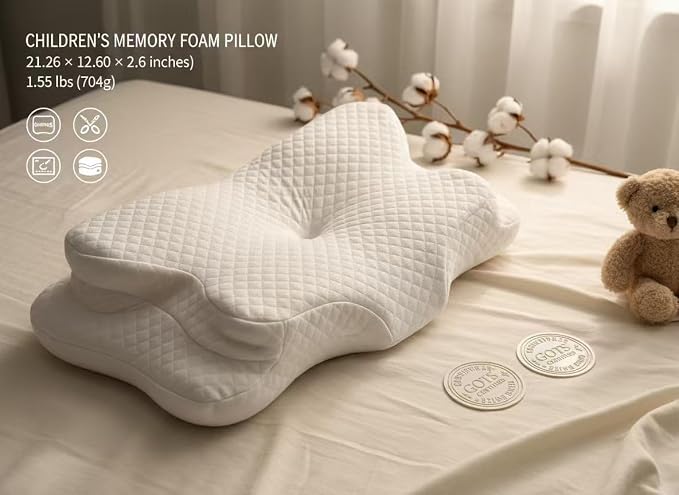 Memory Foam Pillow for Kids,Cervical Butterfly Kids Pillow,Ergonomic Memory Foam Neck Support Pillow for Side Back Stomach Sleepers,Soft Breathable Children Pillow Ages 3-12 Boys Girls