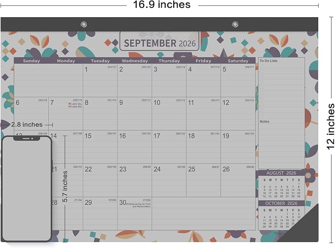 Desk Calendar 2026-2027, Mokani Large Monthly Desk Calendar 2026 (Jan.2026 to Jun.2027) 17"x12" with Plastic Cover, Holidays, 234 Stickers