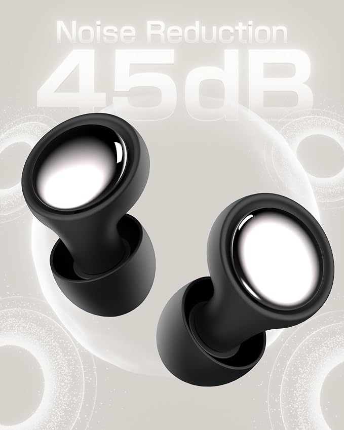 Ear Plugs for Sleeping and Concerts with Cord, Anti-Loss Reusable Earplugs, Ultra-Comfy Earplugs, 45dB Noise Reducing, Hearing Protection for Travel & Focus, 7 Pair Silicone & Foam Eartips