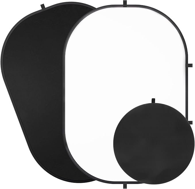 5X6.5ft Backdrop for Photography, Double Sided White Screen and Black Screen, 2 in 1 Collapsible and Reversible Background for Photography, YouTube Videos,and Live Streaming