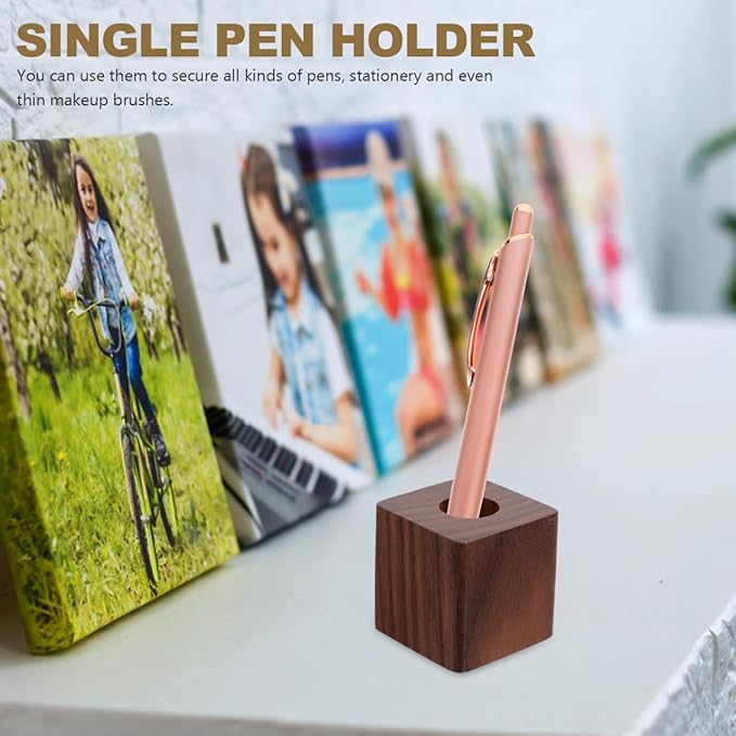Walnut Wood Pen Holder Cube Stand 1.37 Inch Single Desk Organizer for Fountain Pen Ink Office Home School Use