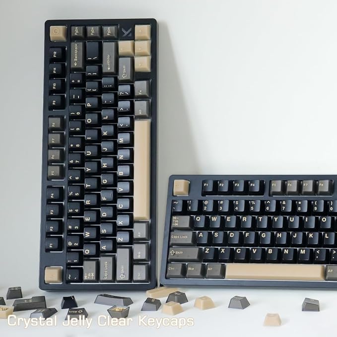 Tsungup Black Translucent Custom Keycaps,163 Keys Double Shot PBT Keycaps,Cherry Profile Key Caps Keyboard Keycap Set for Cherry MX Switches Mechanical Keyboard(Black)
