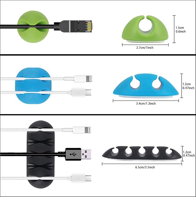 Shintop 6pcs Self-Adhesive Cable Clips for Computer, Electrical, Charging | Colorful Cord Holders, Desk Wire Clips for Nightstand Cord, Holds Cords in Place for Easy Access