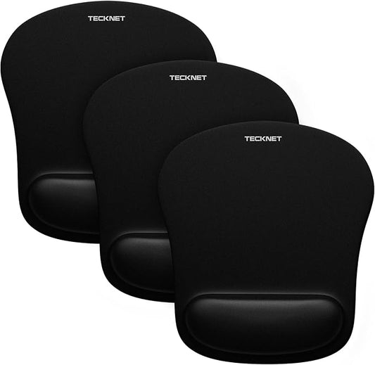 TECKNET 3 Pack Gaming Ergonomic Mouse Pad with Wrist Support | Soft Memory Foam, Fast Rebound, Pain Relief，Waterproof Surface, Non-slip Base