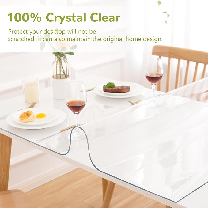 42 x 84 Inch Clear Table Cover Protector, Clear Table Protector for Dining Room Table, 1.5mm Plastic Table Cover, Waterproof Table Pad for Kitchen, Office