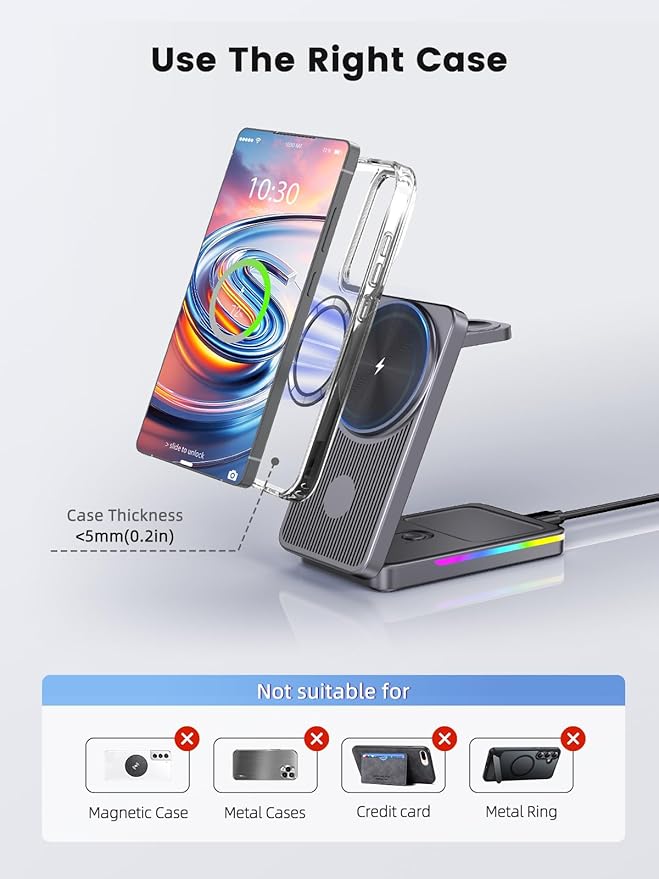 Wireless Charger for Samsung, 3 in 1 Charging Station for Samsung - Magnetic Android Charging Station for Galaxy S26 Ultra, Z Fold/Flip & Buds4 Pro - Nightstand Organizer & Bedside Charger for Travel