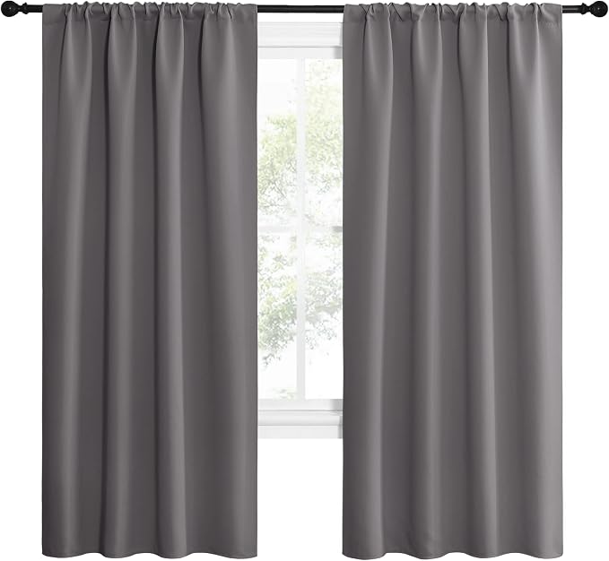 NICETOWN Blackout Curtains 72 for Office - 3 Pass Microfiber Noise Reducing Thermal Insulated Solid Rod Pocket Blackout Window Panels/Drapes (2 Panels, 42 x 72 Inch, Gray)