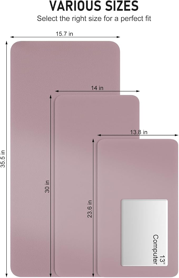 Desk Pad, 23.6" x 13.8" PU Leather Non-Slip Desk Mat Large Mouse Pad for Desktop, Waterproof Laptop Computer Writing Mat for Office, Home, Work, Gaming, Dark Pink