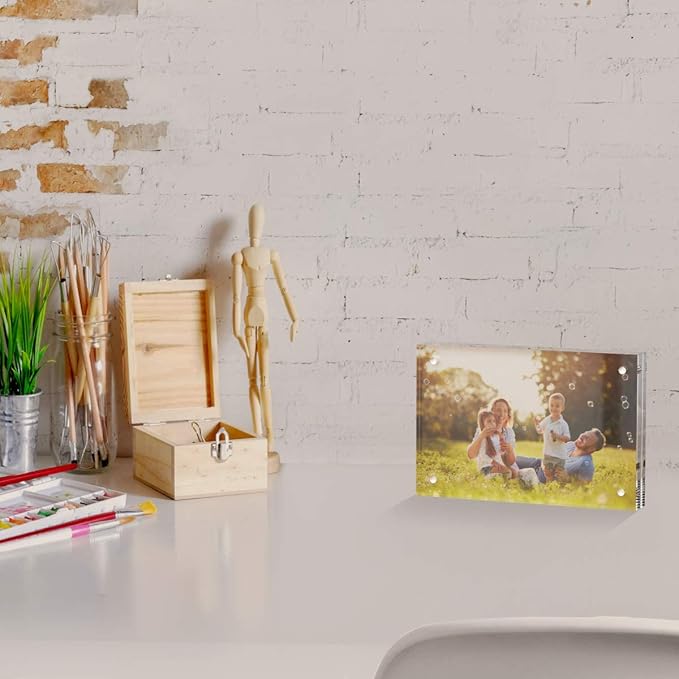 AITEE 4x6 Acrylic Picture Frames 3 Pack, Clear Picture Frames，20% Thicker | Freestanding Double Sided Magnetic Acrylic Lucite Frameless Transparent Square Frame Block Gift for Desktop Display