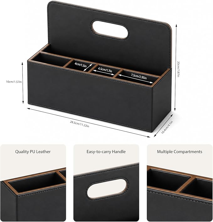 Mail Organizer Countertop, Pencil Holder, Office Supplies File Bill Sorter | PU Leather Modern 5-Slot Workspace Storage box,Remote Caddy for Stationery,Glasses,Letter,Pen,Desk Accessories, Home Decor