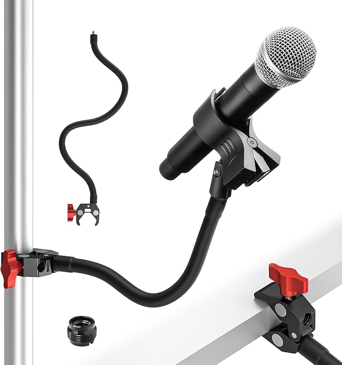 Gooseneck Microphone Stand, 19.69" Adjustable Mic Clip with 3/8" to 5/8" Adapter, Heavy Duty Metal Super Crab Desk & Pole Clamp Mic Holder Compatible with Shure/Fifine/AT2020/Pyle/Blue Snowball/Razer