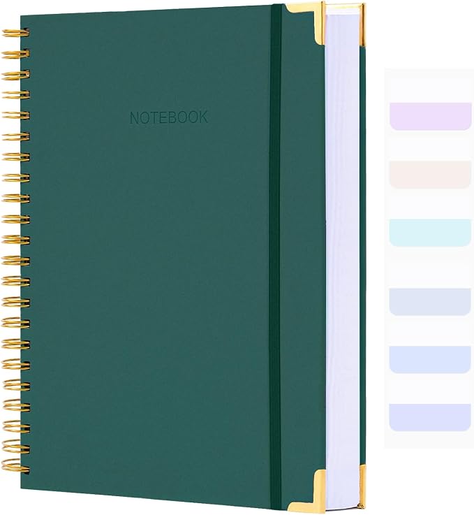 Spiral Notebook, Dotted Notebook, 8.5" x 11", 300 Page Hardcover Large Dot Grid Notebook Journal for Bullet, Notes, Thick Paper Fights Ink Bleed, A4 Leather Journal for Women Men, 24 PCS Tabs, Green