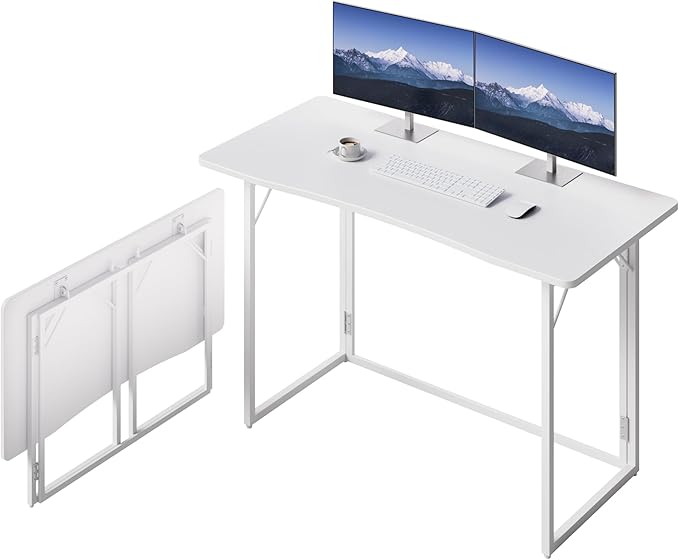 JOYMOOP White Folding Desk - 47.2", No Assembly Large Size Foldable Desk for Home, Office, Wooden Top Folding Computer Desk for Working, Writing, Studying