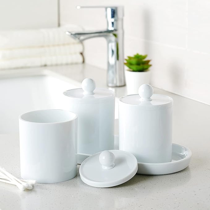 SheeChung Acrylic Vanity Tray, Bathroom Makeup Organizer Countertop, White | 9.65" x 4.5", Perfume Jewelry Candle Dispenser Catchall Tray, Sturdy Holder for Cabinet Shelf Closet Drawer Organizer, 2 Pack