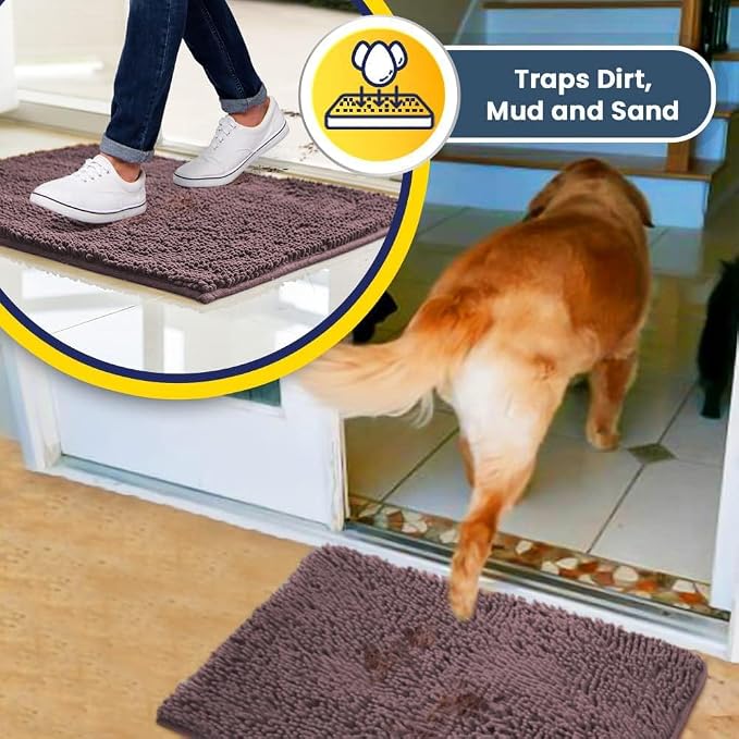Muddy Mat® | Super Absorbent Door Mat Indoor, Microfiber Quick Dry Chenille Entryway Rug, Non-Slip Front Door Mat, Indoor Mats for Entryway, Machine Washable Pet Rug, Plum 19" x 30"