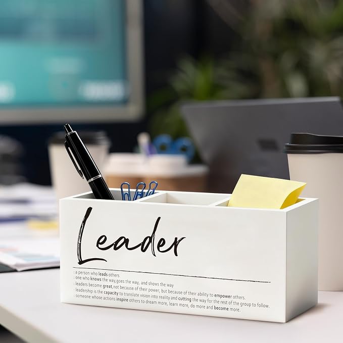 Leadership Gifts Pen Pencil Holder for Leaders Boss Manager | Thank You Appreciation Wood Desk Organizer and Accessories for Office Tabletop