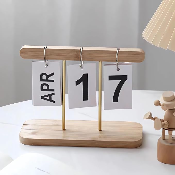 Perpetual Daily Flip Calendar for Desk 2026 Reusable Office Desktop Decor Home Accessories Photography Props (Wooden)