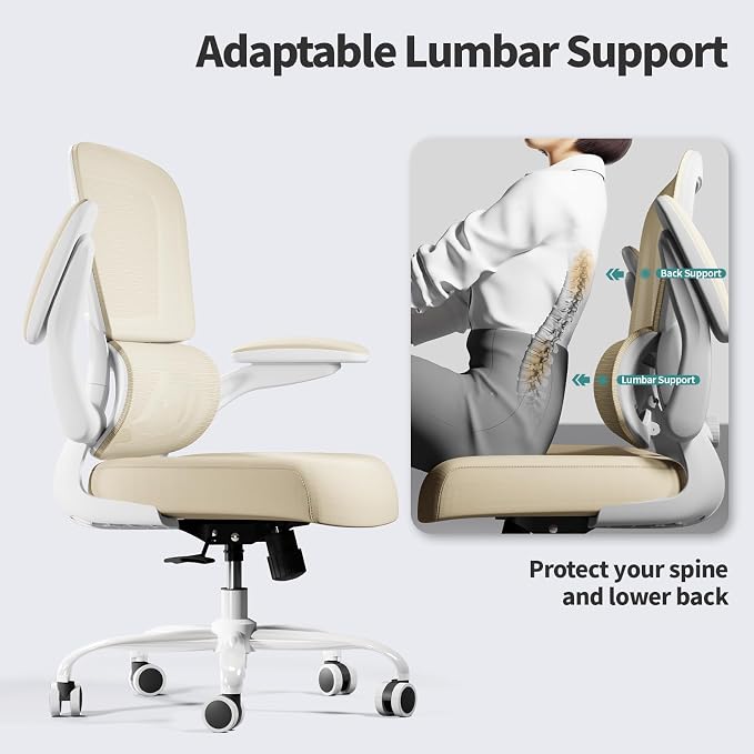 TRALT Office Chair Ergonomic Desk Chair, 330 LBS Home Mesh Office Desk Chairs with Wheels, Comfortable Gaming Chair, High Back Office Chair for Long Hours (Beige)