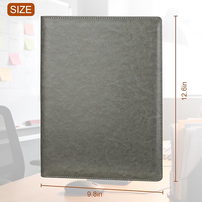 Padfolio Portfolio Binder, Faux Leather Folder, Resume Interview Legal Document Organizer, Letter Sized Writing Pad w/Business Card Holder, A4 Professional Folio for Office Conference (Grey)