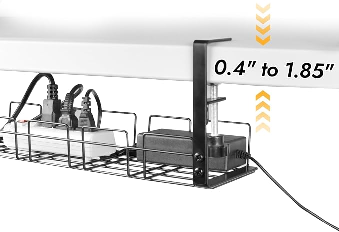 Under Desk Cable Management Tray No Drill 2pack Kit- 15.7'' Long 5.1'' Wide Tray, Steel Cord Organizers, 4 Cable Holder, 12 Roll Cable Organizer Straps, No Drill, No Damage to Desk(Black)