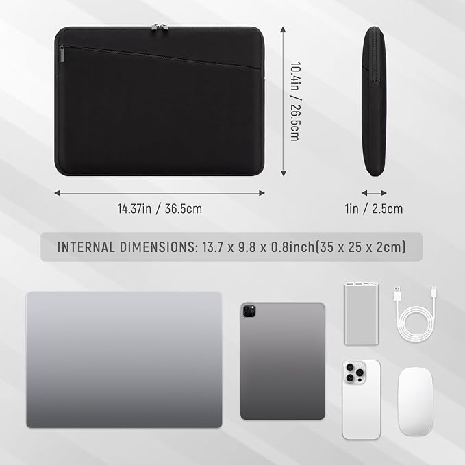 14 Inch Laptop Sleeve Case Durable Protective Cover Slim Padded Laptop Case with Front Pocket Compatible with MacBook Pro HP, Dell, Lenovo, Asus Black