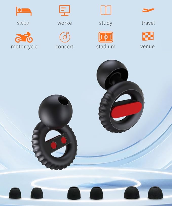Ear Plugs for Sleeping Noise Cancelling EarPlugs Concert Reusable Ear Protection for Musicians,Rave,Focus,Moto and Sleep 25dB Silicone Earplugs Noise Reduction 8 Pair Ear Tips (XS/S/M/L) Black-Red