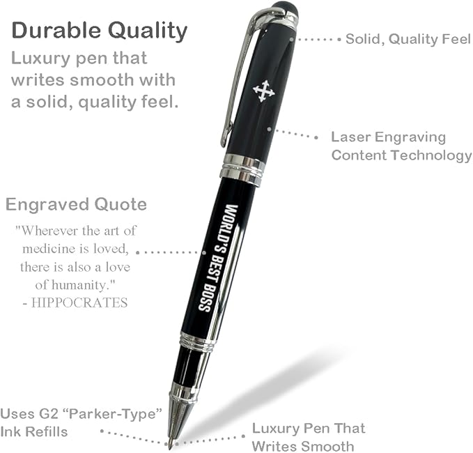 SUSZDOU Engraved Pen for Boss – “World’s Best Boss”, Roller Ball & Ballpoint Pen, Appreciation Gift, Office & Business Gift for Director or Coworkers