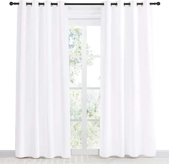 NICETOWN Room Darkening Window Treatment Curtain, Pure White, Single Panel, 55 by 86, Energy Smart Thermal Insulated Block Out Sunlight Shade & Blind for Bedroom with Grommet Ring Top