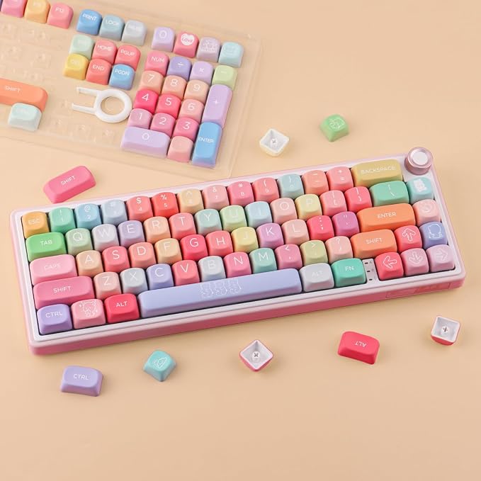 Tsungup PBT MOA Keycaps126 Keys Cute Gummy Bear Rainbow Candy Custom Keycaps 100 Percent Keyboard,Dye Sublimation Keycap Keyboard Keycap Set for MX Switches Mechanical Keyboard(only keycap)