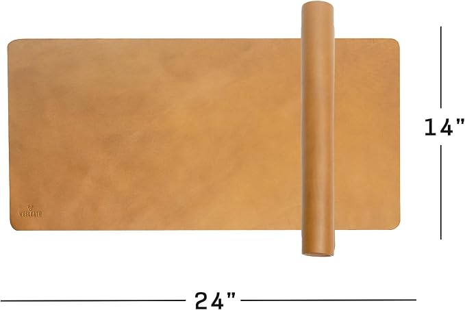 Premium Leather Desk Mat, Full Grain Leather Desk Pad Protector & Desk Blotter, Waterproof Non-Slip Writing Surface for Keyboard, Mouse & Laptop, Desk Pad for Home & Office (Tan, Small)