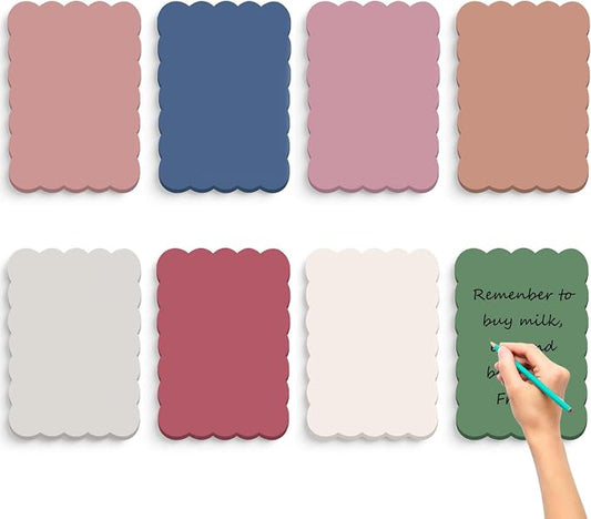 Eaasty 8 Pack 8 x 6 Inch Large Scalloped Sticky Notes Self Sticky Note Pads Cute Aesthetic Colorful Wavy for School Office Supplies, 30 Sheets/Pad, Total 240 Sheets (Morandi Colors)