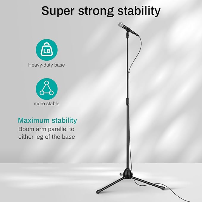 AODSK Adjustable Microphone Stand with Heavy-Weighted Tripod Base, Universal Floor Standing Mic Holder, Height Adjustable (22" to 68") Recording, Singing Practice & Stage Performance