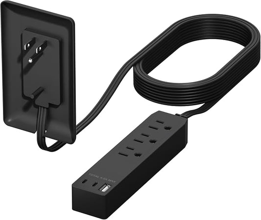 LIDER Outlet Extender with 3 Receptacles, 21W USB-A & 2 USB-C, Ultra-Thin Wall Plate Plug with Cord Extender, 3-Outlet Power Strip, Flat-Face, 8ft Cord, 1625W, ETL Listed, Matte Black