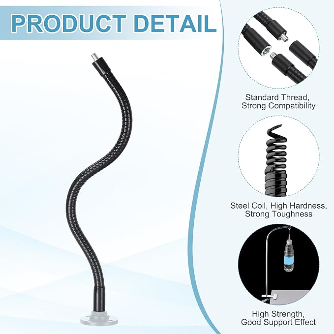 PATIKIL 6" Gooseneck, 2Pcs 1/4"-20 Female to Male Thread Metal Universal Hose Flexible Arm Gooseneck Tube Extension Holder for Action Camera, Phone, Microphone, Black