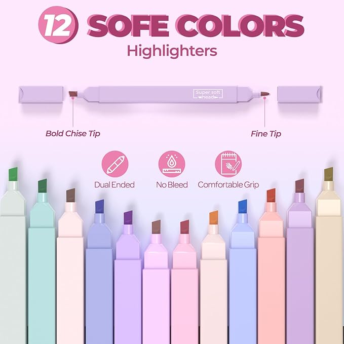 Nicpro 55PCS Aesthetic School Supplies with Pencil Case, 12 Pastel Highlighters, 11 Gel Pens, 6 Mechanical Pencils & Accessories, Cute Stationery Kit for Girls, Back to School Student Essentials