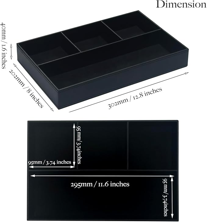 UnionBasic Flat 4-Slot Leather Desk Drawer Tray Stationery Sundries Gadget Organizer Storage Box Pen Pencil Holder Case Container (Black)