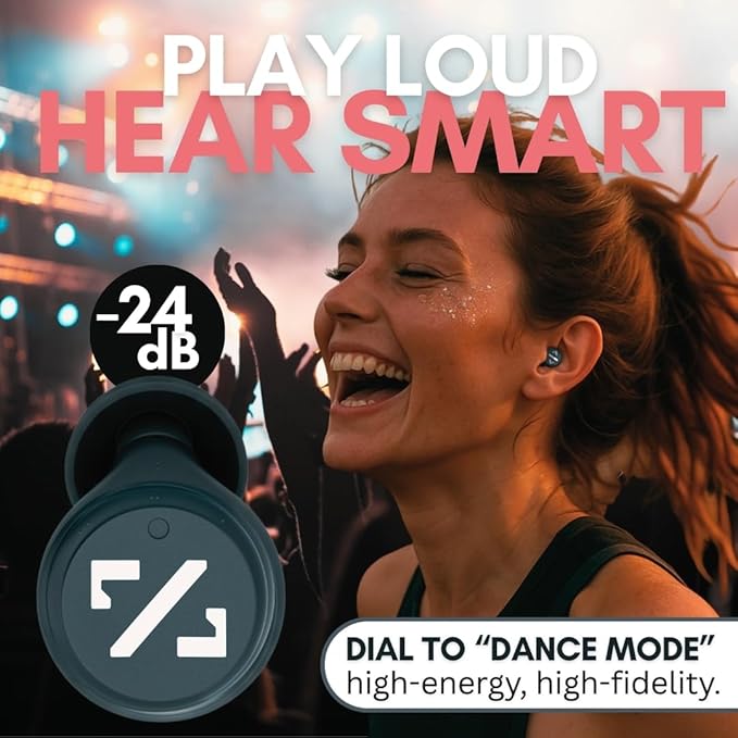 BLOCKNOISE Adjustable High-Fidelity Ear Plugs for Concerts, Focus & Travel - 3 Noise Relief Modes (18-27 dB) - Reusable Silicone Earplugs with Volume Dial & Neck Cord (4 Custom Fit Sizes)
