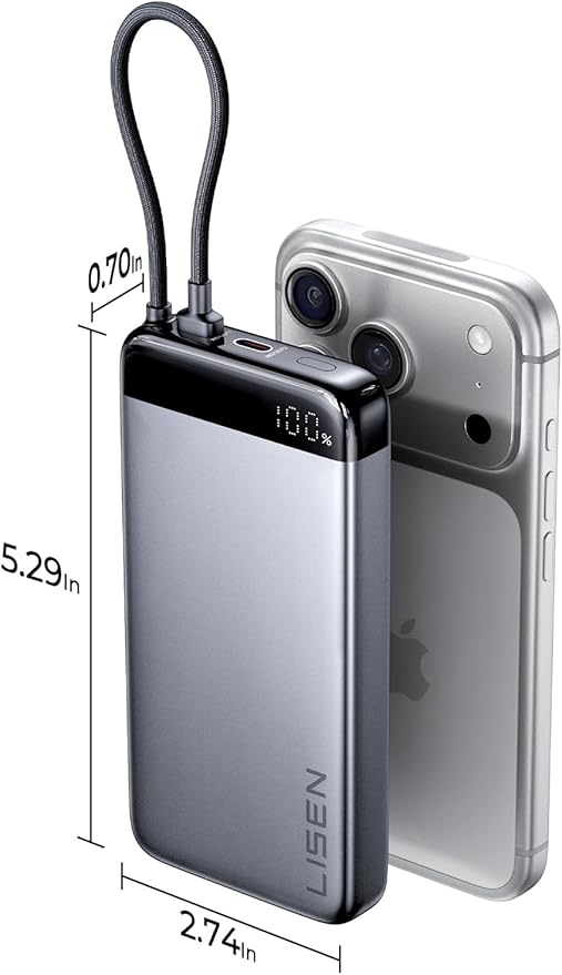 LISEN CCC Certified [Metal Alloy] 20000mAh Power Bank for 40+ Hours of Extra Power, TSA Approved Airplane Travel Essentials, 35W Fast Charging for iPhone 17 16 15 Pro Max Samsung Galaxy S26 Ultra iPad