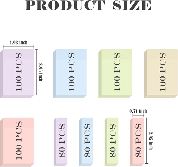 BAYTORY 6 Pads Pastel Sticky Notes, Small Self-Stick Note, Index Tabs Easy to Post for School Office Notebook (3x2 & 3x0.7 Inch)