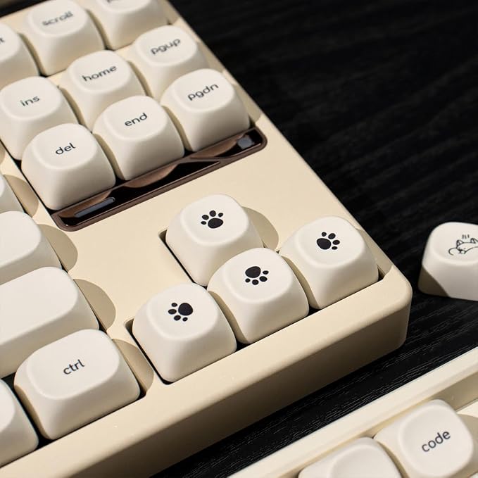 MOA Profile Cute Dog Keycaps, 124 Keys PBT Keycaps Set, Minimalist White Keyboard Caps, Custom Dye Sublimation Key Caps for 61/64/68/84/87/100/104/108 Cherry MX Mechanical Keyboards