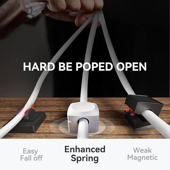 Daisyhome Rotatable Cord Organizer, Strong Adhesive Spring Cable Clips | Enhanced Cable Organizer Cord Clips, Desk Cord Holder for Nightstand, Office Accessories and Car (4*White+4*Black)