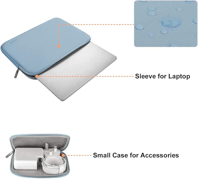 MOSISO Laptop Case 15 inch, 15 inch Laptop Sleeve Bag Compatible with MacBook Air M5 A3448 M4 A3241 M3 A3114 M2 A2941 2026-2023, Dell XPS, Neoprene Computer Sleeve Bag with Small Case, Airy Blue