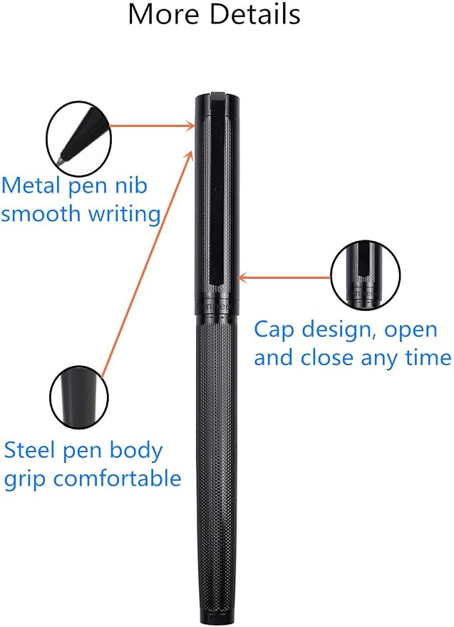 Pemmeed Rollerball Pen Liquid Ink Pens for Women Luxury Box Gel Pen Black Ink Fancy Pen Refillable for Executive Office,Professional,Birthday Nice Pens G8 (Black)