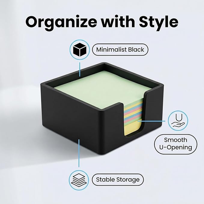 Silicone Sticky Note Holder for Desk - Modern 3x3 Inch Memo Pad Dispenser Post Note Holder, Minimalist Desk Storage Organizer for Office, Home, and School, Black