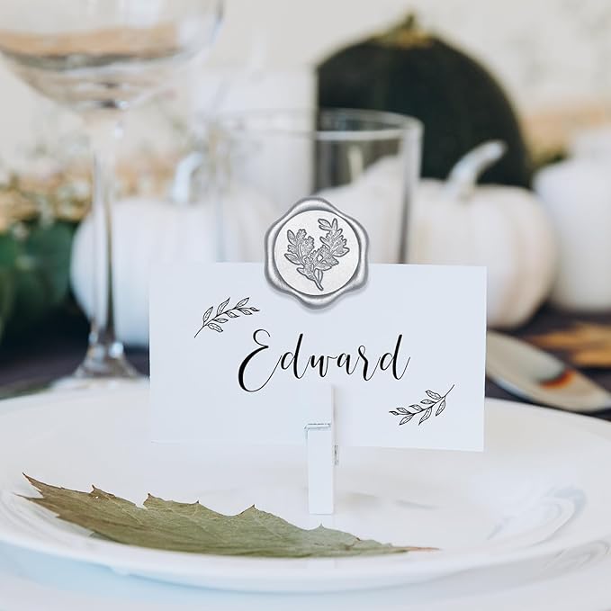 UNIQOOO Wax Seal Stickers - Eucalyptus Wedding Invitation Envelope Seal Sticker, 50 Pcs Self- Adhesive Silver Stickers, Perfect for Invitation, Christmas, Gift Wrapping, Party