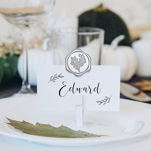 UNIQOOO Wax Seal Stickers - Eucalyptus Wedding Invitation Envelope Seal Sticker, 50 Pcs Self- Adhesive Silver Stickers, Perfect for Invitation, Christmas, Gift Wrapping, Party