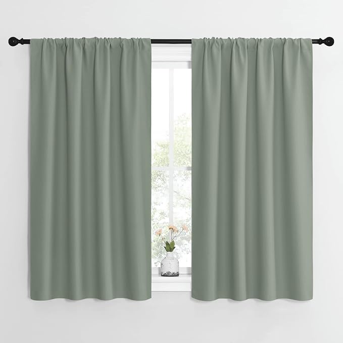 NICETOWN Window Curtains Blackout Drapes - Thermal Insulated Solid Rod Pocket Blackout Curtains/Draperies for Living Room (Greyish Green, One Pair, 42 by 54-Inch)