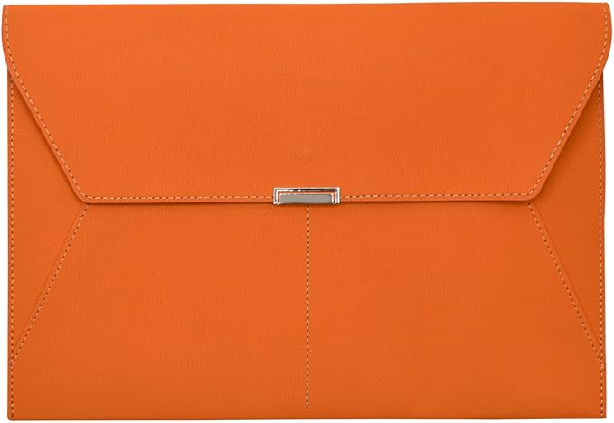 VANRA File Folder Document Holder Organizer Waterproof Portfolio Leather Folder Case with 3 Pockets, Filing Envelopes for A4 Letter Size Paper with Snap Magnetic Button Closure (Orange)