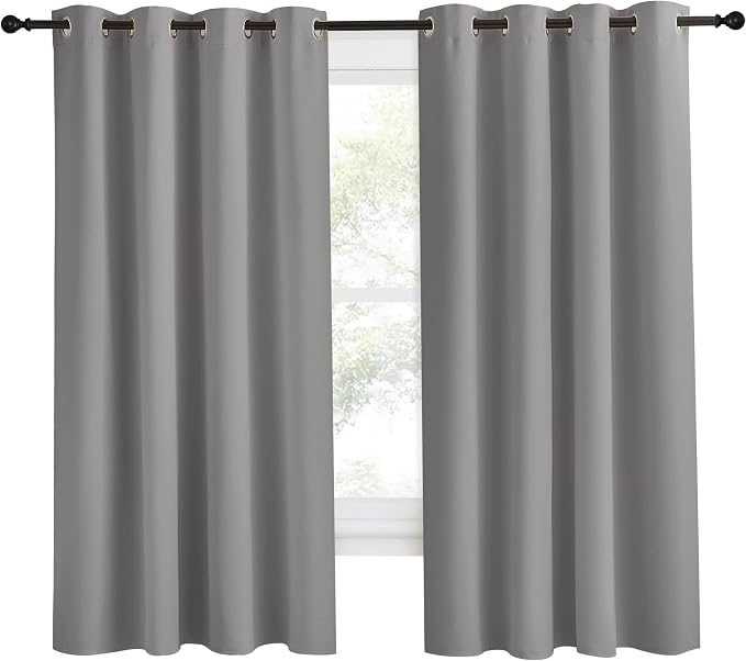 NICETOWN Blackout Curtain & Drape 68 inch Length, 55 inch Wide, Sold by 1 Panel, Silver Grey Color, Noise Reducing Drapery for Living Room/Farmhouse