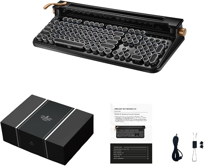 FINEDAY Keyboard 2.0 Plus, 2.4G Wireless & Bluetooth, 104 Keys, Blue Switch, 5000mAh, Retro Mechanical Keyboard for PC/Mac/Phone (English Keycaps)